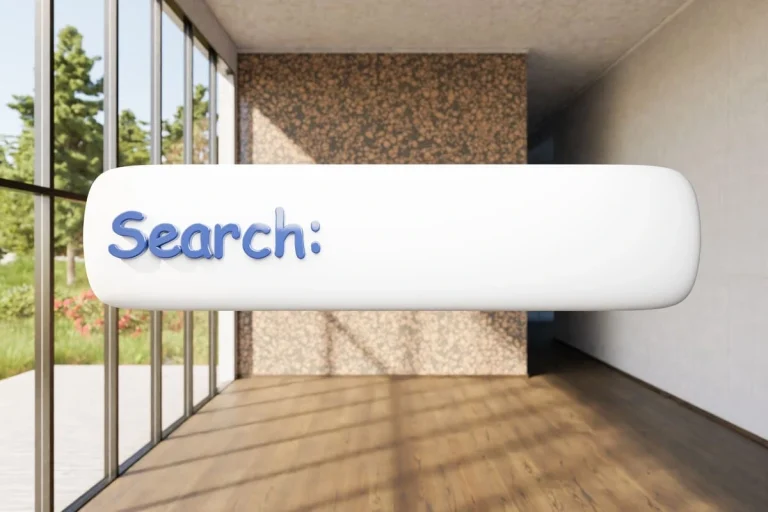 Imagem de apartamento com botão de busca ilustrando estratégias de SEO para incorporadoras.